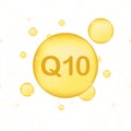 Coenzyme Q10. Gold vector oil icon. Enzyme drop pill capsule. Vector illustration. Royalty Free Stock Photo